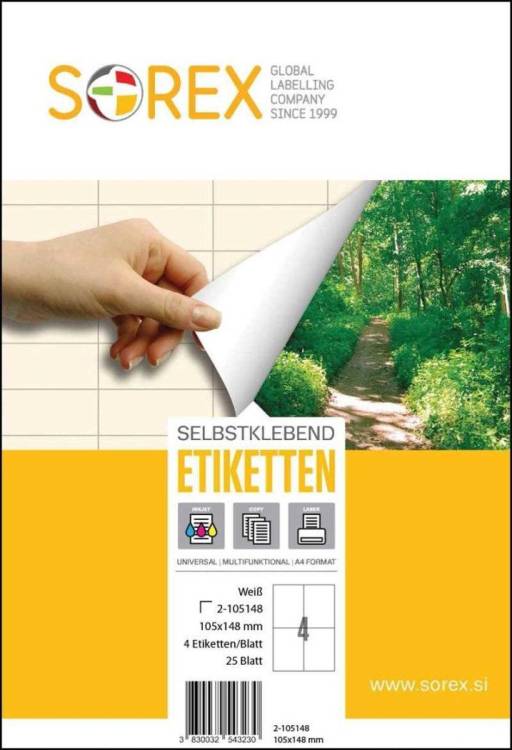 Etikety A4 105x148mm/100ls/400 etiket Sorex