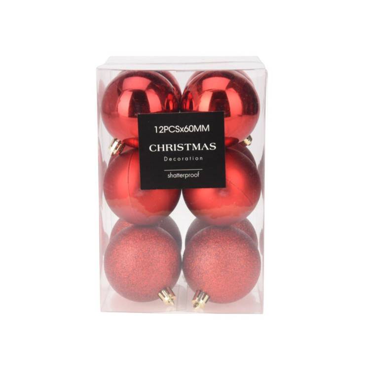 Koule vánoční 60mm/12ks (červéná směs)