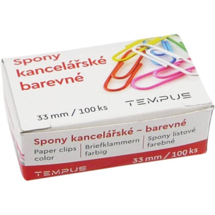 Spony kancelářské 33mm/100ks barevné