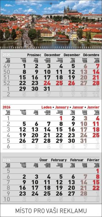 Tříměsíční kalendář Praha malý 2026
