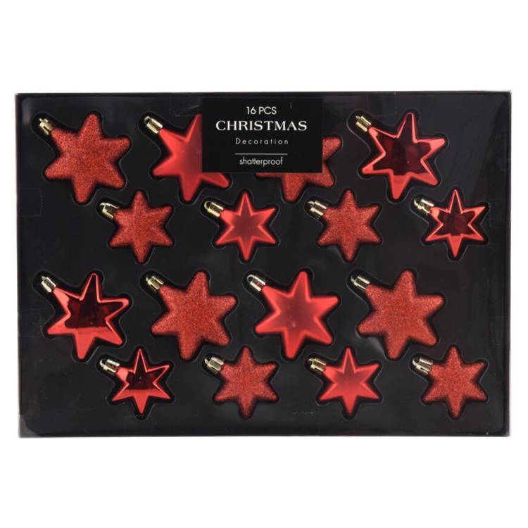 Vánoční ozdoby 60/50mm/16ks hvězdy červené