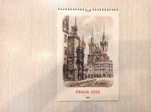 Kalendář A4 Praha akvarel 2025 (hnědý)